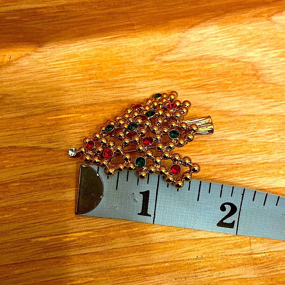 Ornate Colorful Rhinestone & Gold Color Cluster Beads Christmas Tree Brooch - Picture 5 of 5